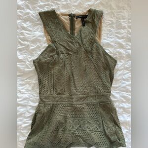 BCBGMaxAzria XS Olive Green Mesh Stretch Top